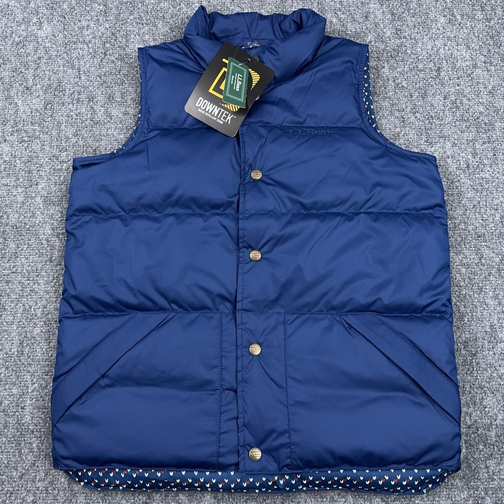 NEW LL Bean Down Field Vest Kids L‎ (14-16) Blue DownTek Puffer Water Repellent